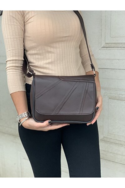 Deribag Genuine Leather, Cross Strap, Dark Brown, Women's Shoulder Bag 25*21*...