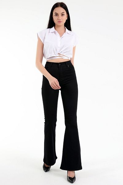 LİMABEL Tess Spanish Flare Leg Jeans No Fade Black Spanish Jeans High Waist Denim Trousers