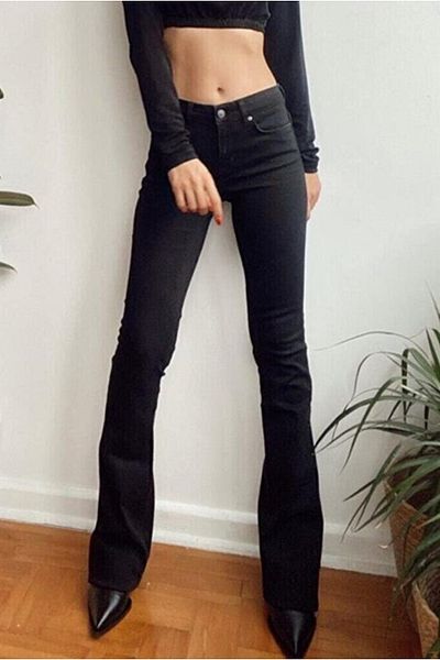 LİMABEL Gold Ikon Spanish Flare Leg Jeans Fade Black Spanish Jeans High Waist Denim Trousers