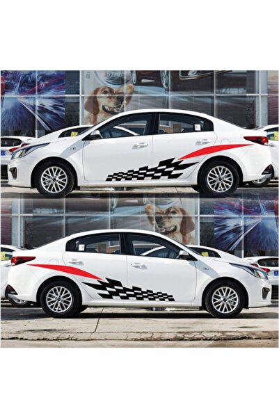 Vegatasarım Oto Araba Yan Kapı Sticker Çıkartma - Racing - 2 Renkli - Siyah-k...