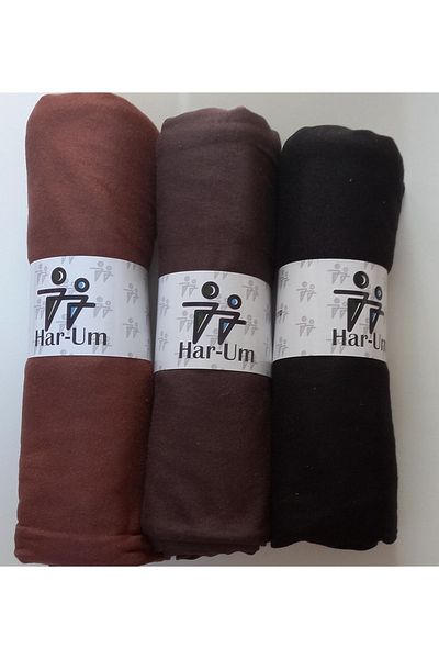 HAR-UM Ticaret Hijab Women's Combed Cotton Shawl Model - Set of 3 Light Brown, Chocolate, Black