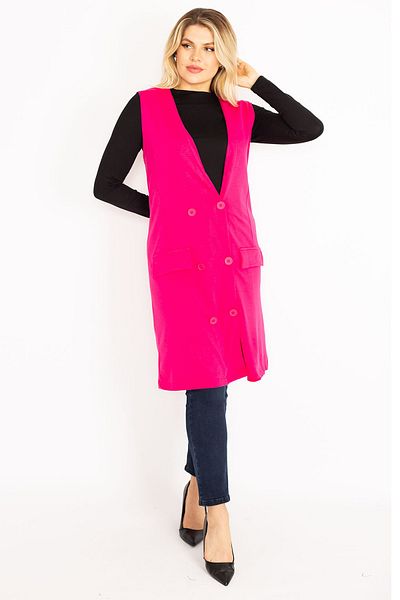 Şans Women's Large Size Fujya Front Buttoned Long Vest 65n35012