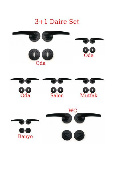 ARON (7 SETS) Rosette Door Handle ***3 1*** Apartment Set Brawo Black (5 ROOMS - 2 BATHROOMS / WC)