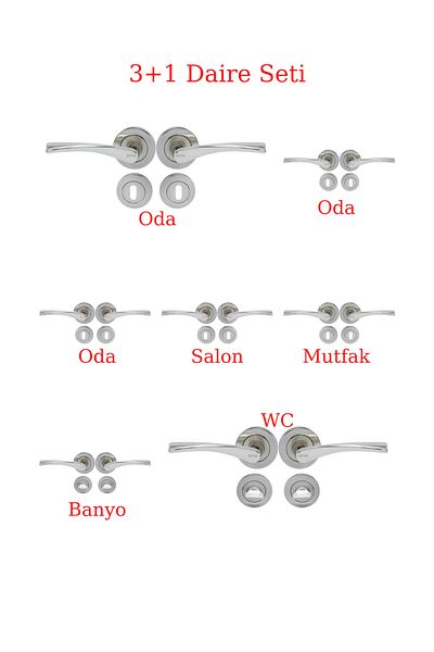 ARON (7 SETS) Rosette Door Handle **3 1** Flat Set Brawo Nickel Satin (5 ROOMS - 2 BATHROOMS / WC)