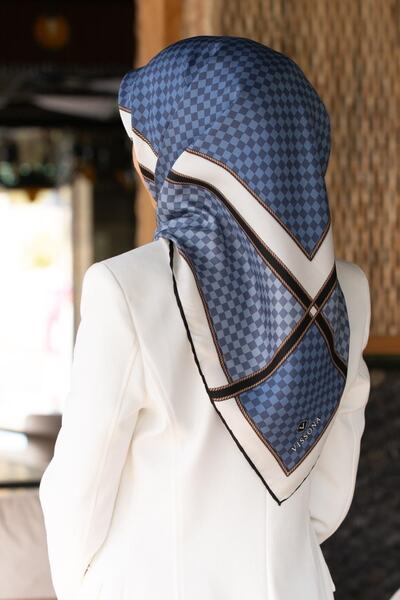 Vissona Kadın Twill Ipek Eşarp Indigo - Krem