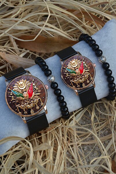 Kubbehan Sevgili Saati Renkli Osmanlı Tuğrası Çift Kol Saatleri