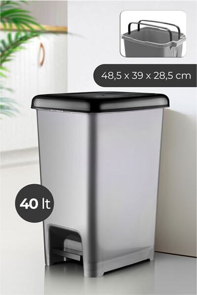 Blueeslife 40 lt Slim Pedallı Plastik Çöp Kovası Gri