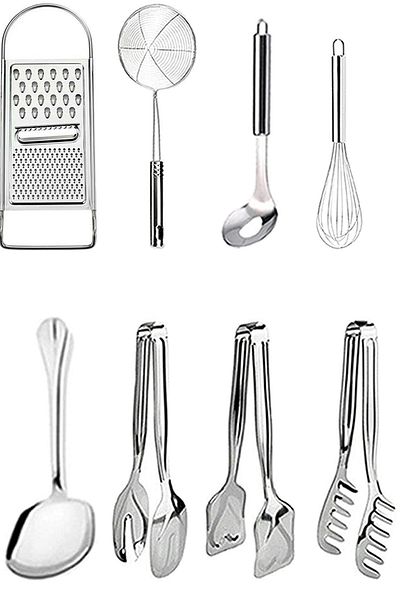 Trouvaille 8 Piece Kitchen Prep Set Grater, Colander, Donut Spoon, Whisk, Serving Spoon Dowry Set