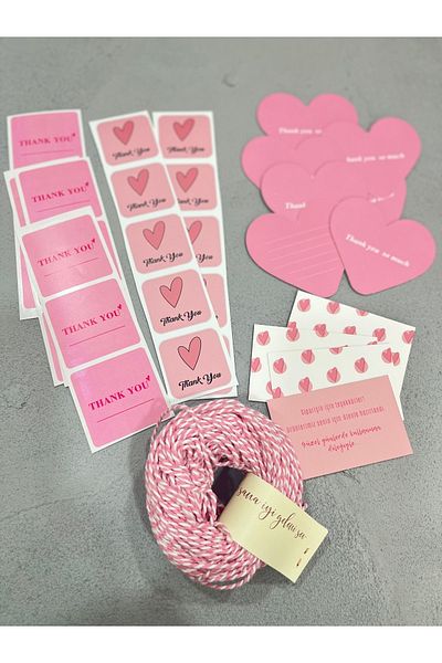 Meyofficial Pink Packaging Kit (Stickers Thank You Card Note Card Binding Rope)