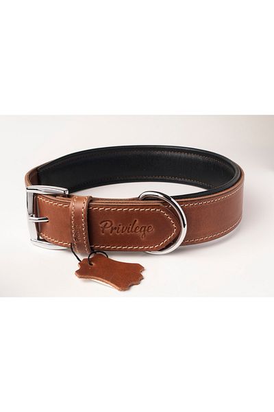 Privilege Genuine Oiled Leather Dog Collar L Tan Brown 3x47-56 Cm
