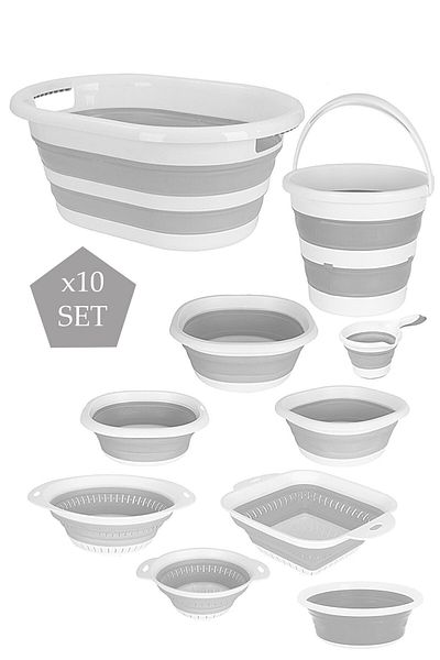 Lira 10 Piece Foldable Mega Set Accordion Strainer Basin Set Folding Organizer