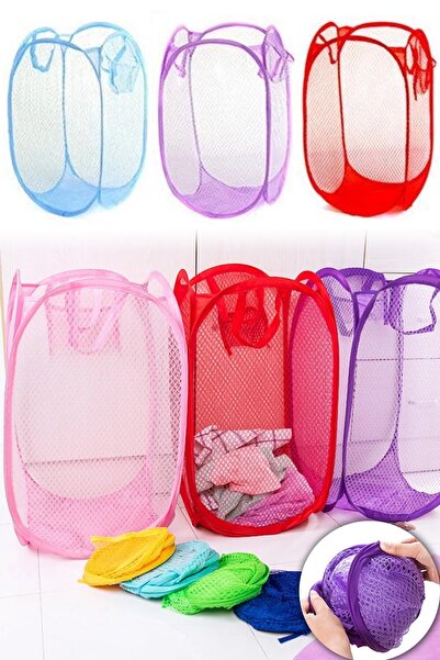 Binbirreyon Katlanabilir Fileli Çamaşır Sepeti 30x30x50cm Portatif Renkli Pb027