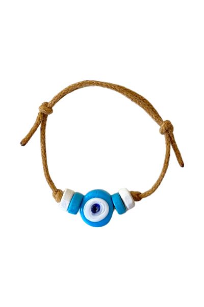 TAKI BY EKİN Dark Blue Glass Evil Eye Beaded, Wooden Beaded Baby/Child/Adult Bracelet