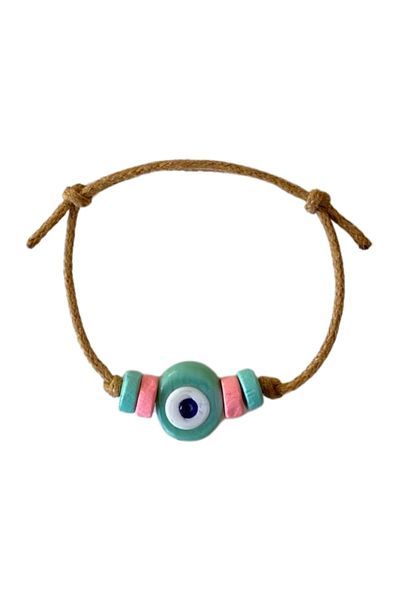 TAKI BY EKİN Dark Blue Glass Evil Eye Beaded, Wooden Beaded Baby/Child/Adult Bracelet