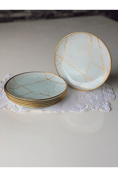 GÜRCÜGLASS Marble Pattern White Cake Plate