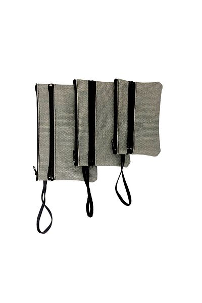 NFY STYLE 3-Piece Wallet Set Gray Denim Patterned Leather