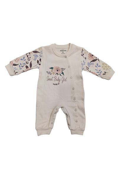 Aziz Bebe Flower Patterned, Snap Fastener, Footless (without booties) Jumpsuit