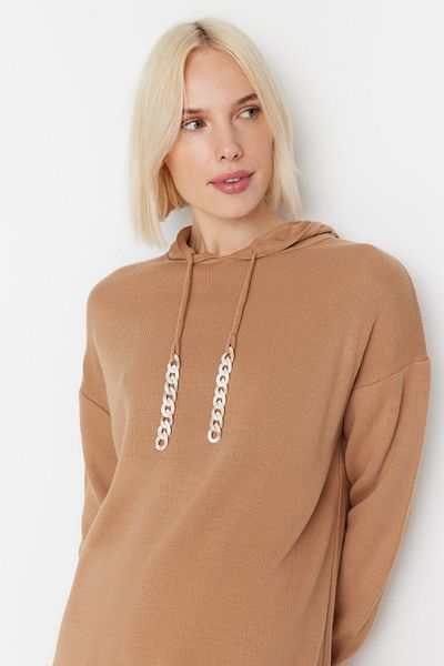 Trendyol Modest Camel Strings Chain részletes pulóver-nadrág kötöttáru készlet TCTAW23US00117