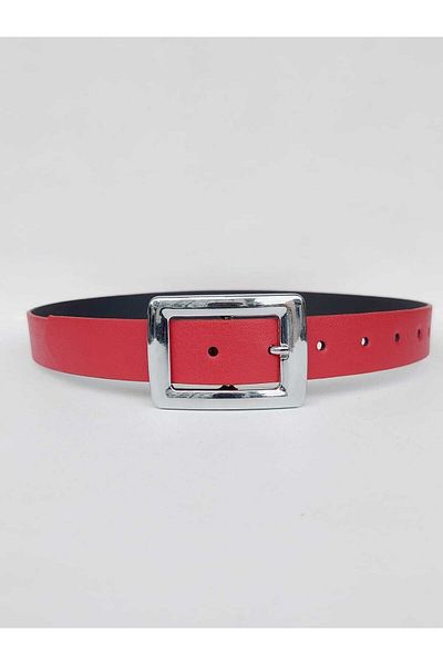 Kemerix Women's Red Silver Buckle Belt