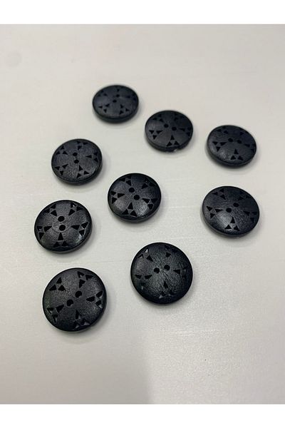 Rengarenk tuhafiye ve hobi Button Wooden Black Raw Patterned Button 10 Pieces