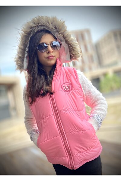 WENA KİDS Girl's Furry Hooded Puffer Vest
