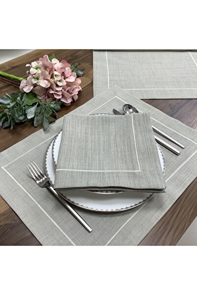 OYA home Taş Rengi Amerikan Servis (6) & Peçete (6) & Runner (1) Set -13 Parça