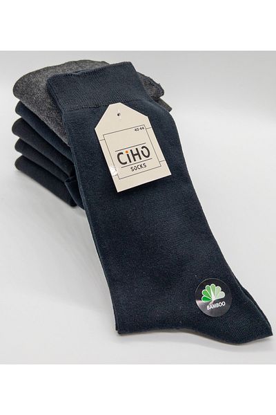 CİHO Чорапи Premium 6 чифта безшевни бамбукови мъжки чорапи в черно-тъмносиньо-опушено