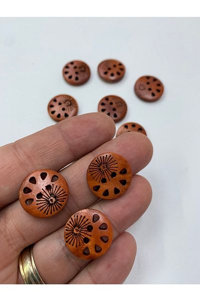 Rengarenk tuhafiye ve hobi Button Wooden Raw Red Brown 10 Pieces