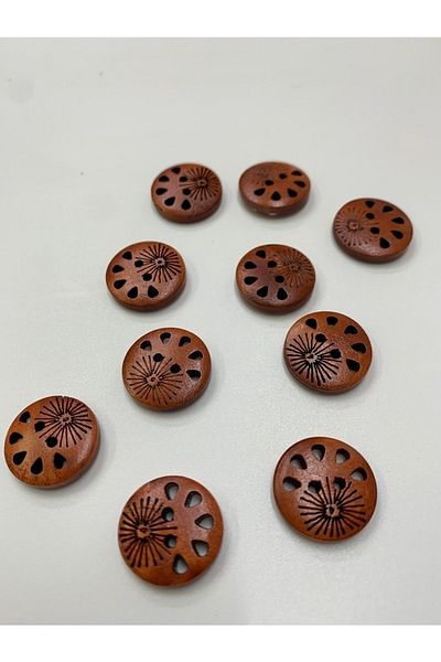 Rengarenk tuhafiye ve hobi Button Wooden Raw Red Brown 10 Pieces