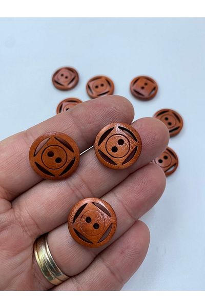 Rengarenk tuhafiye ve hobi Button Wooden Raw Red Brown Button 10 Pieces