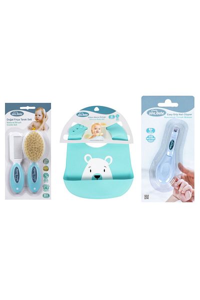 Sevi Bebe Care Set (silicone Apron+natural Brush Comb+grip Scissors)