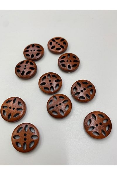 Rengarenk tuhafiye ve hobi Button Wooden Raw Red Brown 10 Pieces