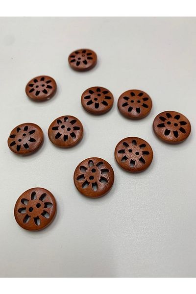 Rengarenk tuhafiye ve hobi Button Wooden Raw Red Brown Button 10 Pieces