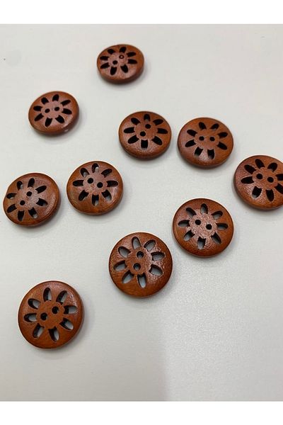 Rengarenk tuhafiye ve hobi Button Wooden Raw Red Brown Button 10 Pieces