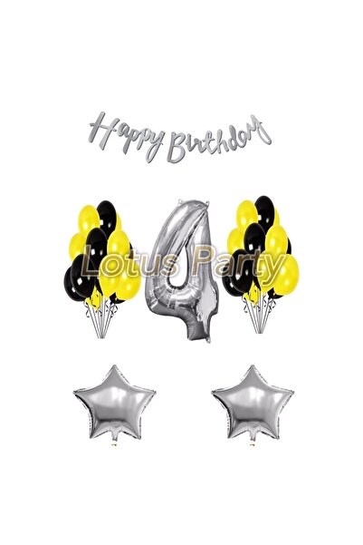 LOTUS PARTY مجموعة عيد ميلاد بعمر 4 سنوات، بالون رقم واحد، 20 قطعة بالون أسود...