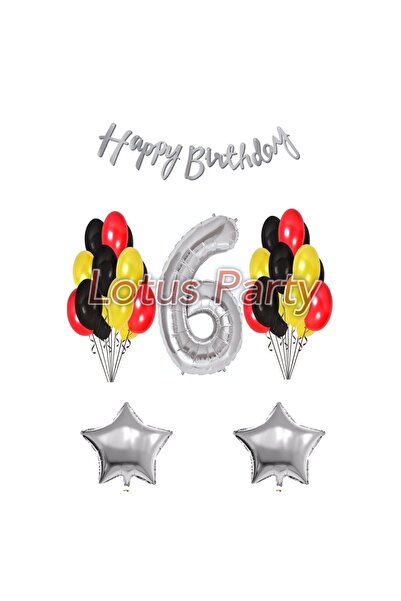 LOTUS PARTY 6 Year Old Birthday Set 1 Number Balloon 20 Pieces Black - Yellow...