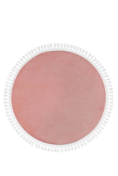 Minas Home Yuvarlak Puffy Ponpon Saçaklı Peluş Halı Pembe