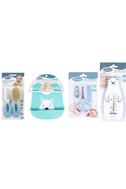 Sevi Bebe Bakım Seti (silikon Önlük+doğal Fırça Tarak+makas Seti+banyo Derecesi)