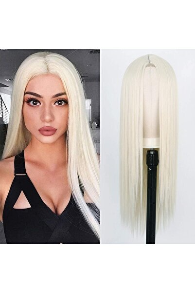 REMY HAİR Platin Uzun Düz Fiber Sentetik Perçemsiz Peruk