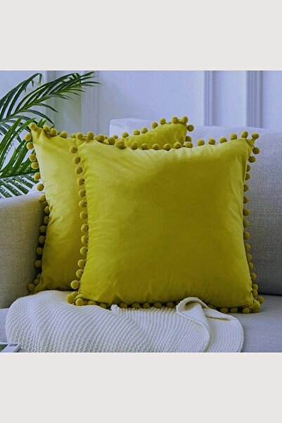 Bc Home 2'li Fıstık Yeşili Minik Ponponlu Yumuşak Dokulu Kırlent Kılıfı Seti ...