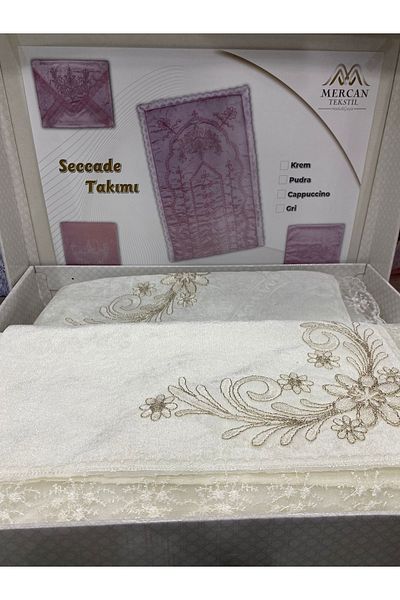 Mercan Laseled Prayer Rug Set - Cream
