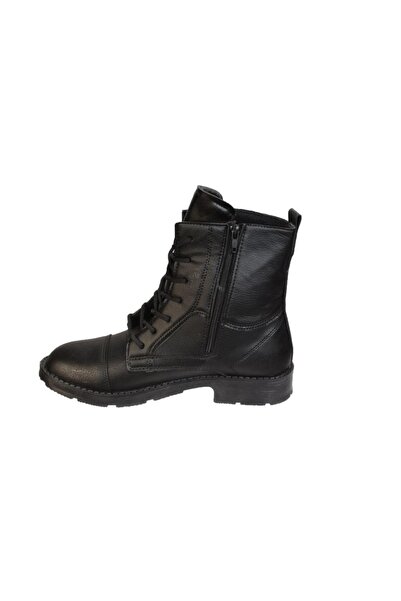 Polaris Erkek Siyah Cilt Suni Deri Bilek Boyu 18cm Fermuarlı Bağcıklı Postal Bot