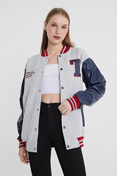 Sporting Kadın Gri Lacivert Bordo Rahat Kesim Kolej Mont