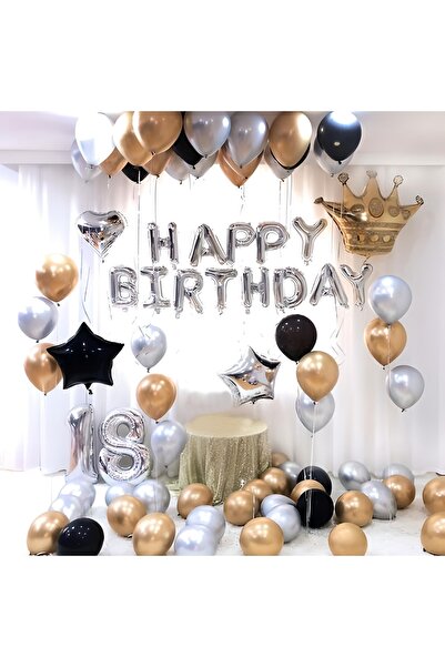 DÜVENCİ TİCARET Gold Gümüş Siyah 18 Yaş Doğum Günü Süsleri Kombini Seti