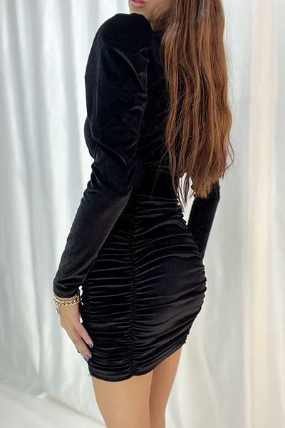 Secret Passion Lingerie Μαύρο βελούδινο ύφασμα Princess μανίκι ζώνη λεπτομερή φούστα Gathered βραδινό φόρεμα & φόρεμα επιστροφής στο σπίτι 582015