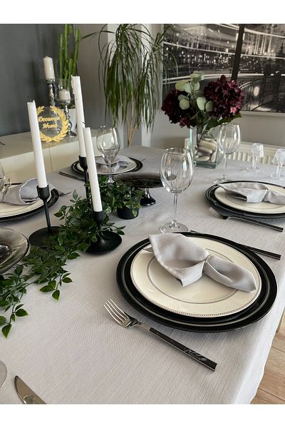 Decamor home Față de masă gri deschis cu textura de in