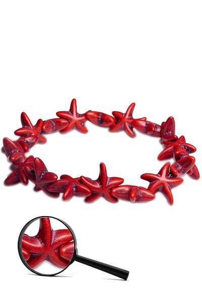 Tesbih Atölyesi Certified Star Cut Red Bristle Coral Stone Bracelet