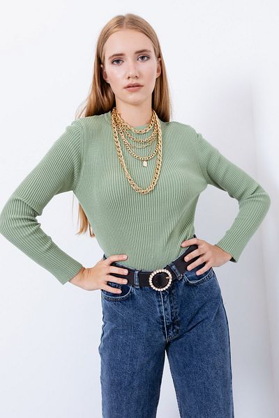 Lafaba Pulover de damă, verde mentă, cu decolteu, tricotaj
