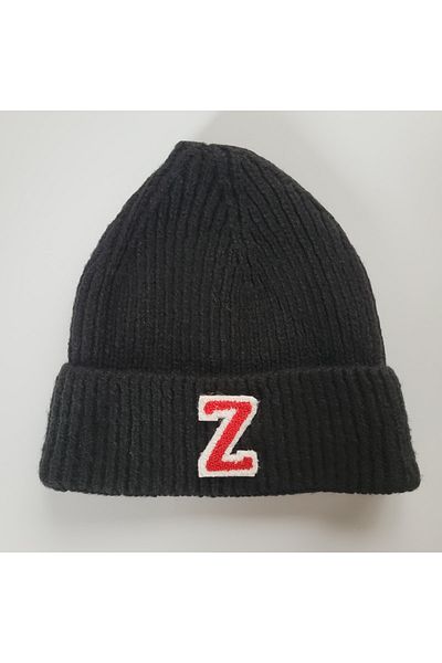 initialess Z Letter Mohair Folded Knitted Black Wool Beret