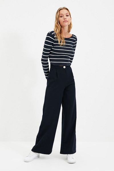 Trendyol Collection Námořnické modré široké kalhoty TWOSS20PL0010